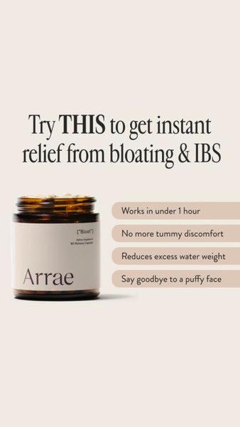 A clean, minimalist 9:16 ad creative for a dietary supplement that uses a direct call-to-action to address bloat and IBS symptoms.